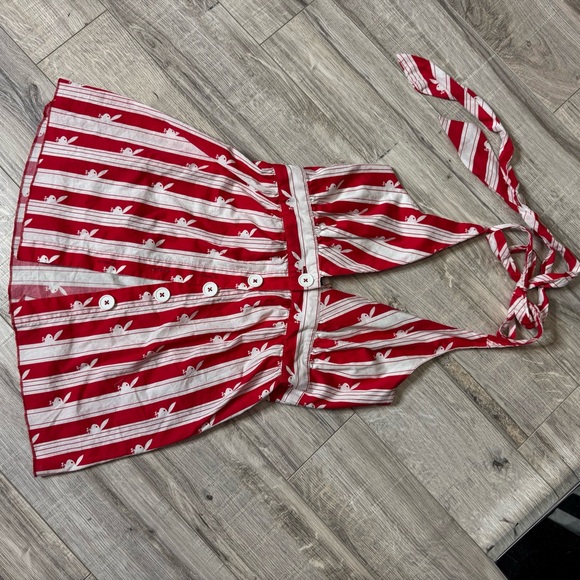 Playboy halter tank top striped white red buttons pin up girl rabbit heads RARE - Picture 3 of 11
